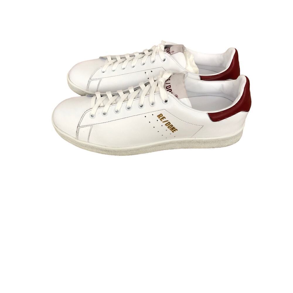 RE/DONE Tennis Sneakers Leather Low Top Trainer Shoes White Red NWOB Size 11